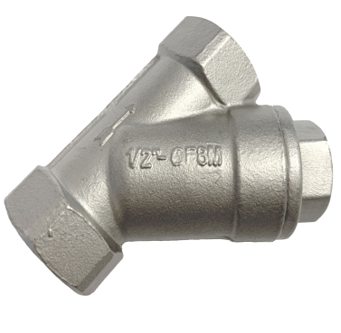 Threaded end SS316 Y-strainer with female threads and a hexagonal blowdown plug