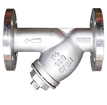 ANSI 150 SS316 Y-strainer with flanged ends and a hexagonal blowdown cap